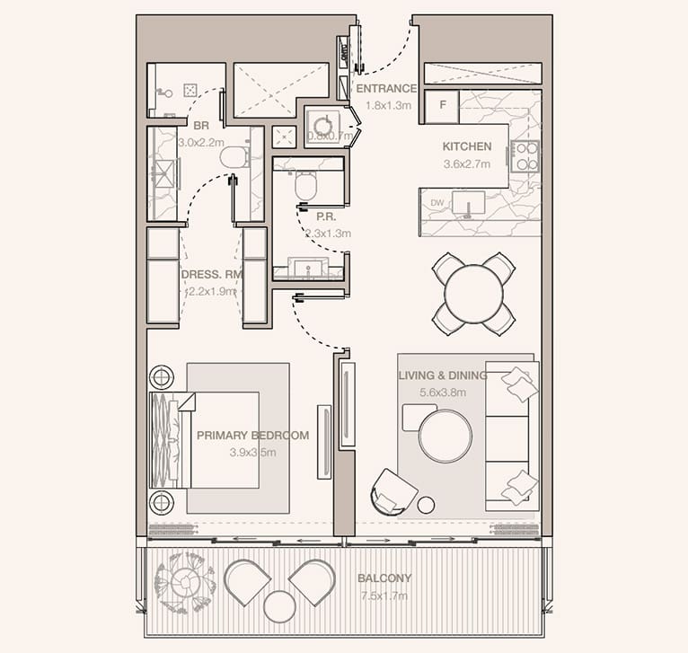 Jumeirah Residences Emirates Towers 5 1br 861sqft suite 719sqft balcony 142sqft