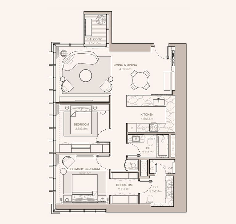 Jumeirah Residences Emirates Towers 6 2br 1160sqft suite 1112sqft balcony 48sqft