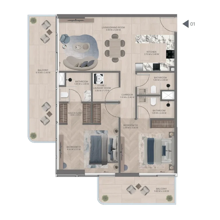 2br 1371sqft suite 1053sqft balcony 318sqft 768x768 1